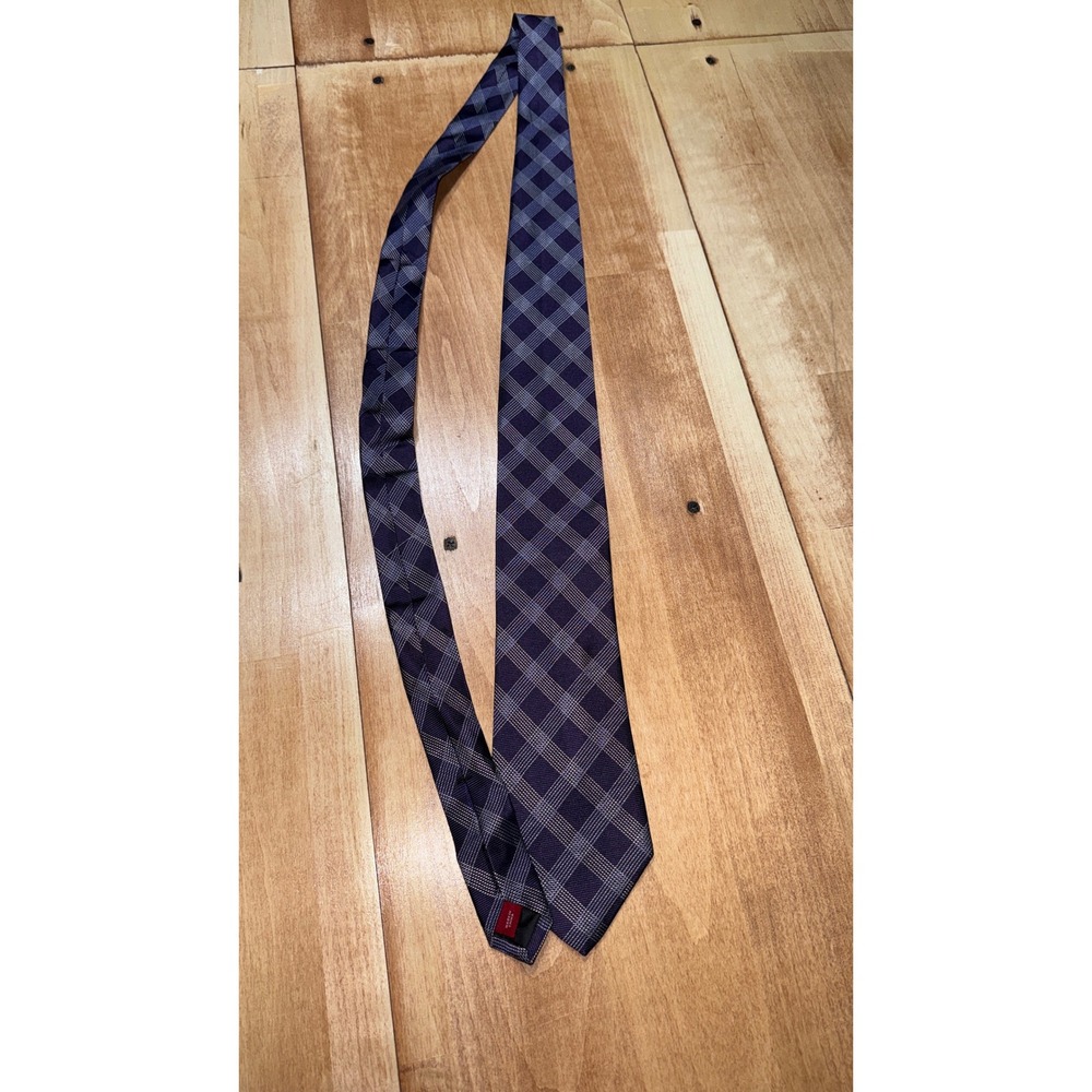 Merona Mens Purple‎ Gray Plaid 100% Silk Classic Necktie Business Formal Tie